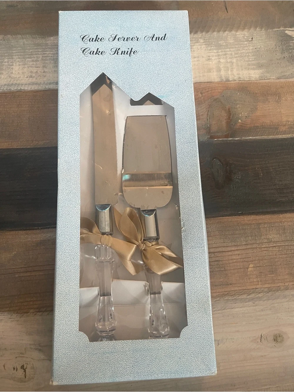 Vintage Cake Knife & Server Set Crystal Style Handles Original Box
